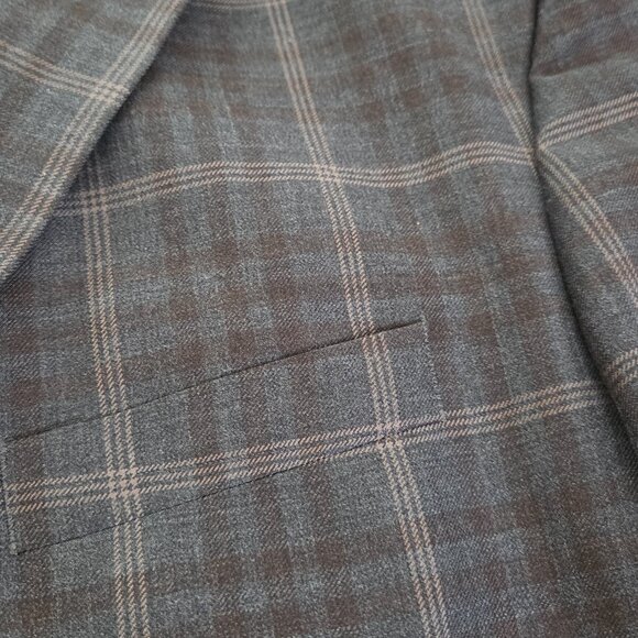 VTG Tweed Jacket XL Brown Beige Windowpane Check 100% Wool Blazer Sport Coat 50R - Picture 4 of 15